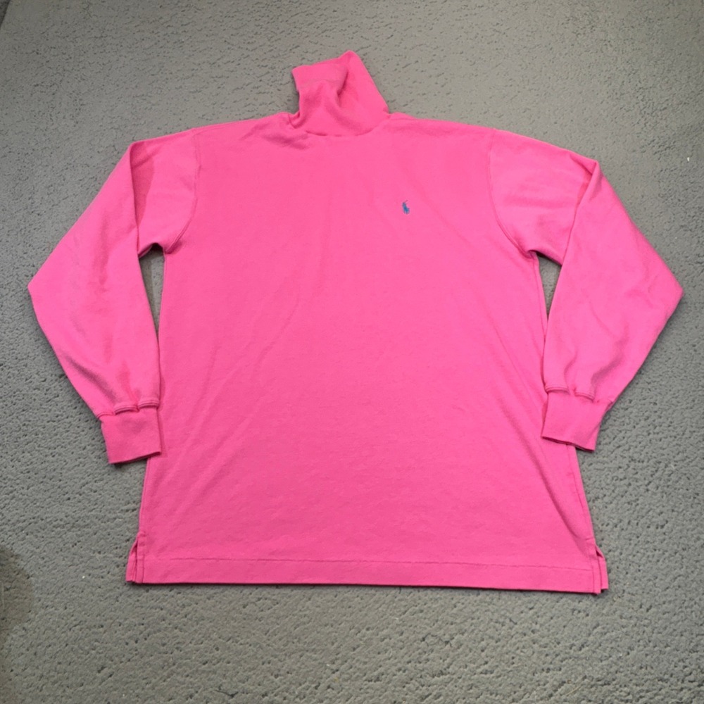Vintage Ralph Lauren Turtleneck Shirt Mens Large Pink Pony Logo Cotton 90s Mock